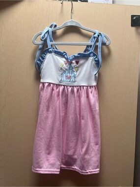 Girls Pink and Blue Castle Embroidered Sundress
